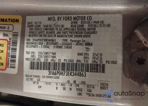 2014 Ford Fusion Se z USA, uszkodzony, nr VIN 3FA6P0H73ER344863